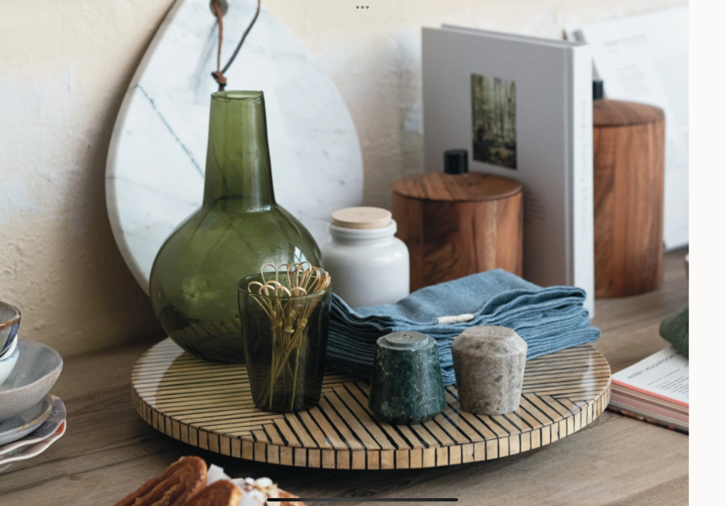 Bamboo Lazy Susan w/ Geometric Stripes, Black & Natural