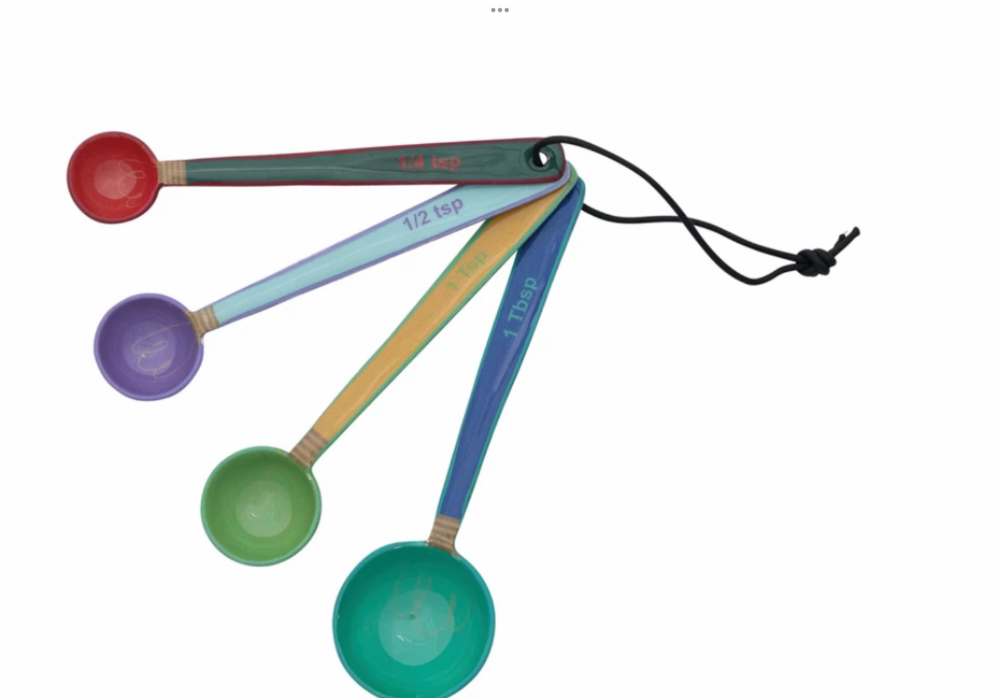 Enameled Stainless Steel Measuring Spoons w/ Colored Edge & Leather Tie, Set of 4
