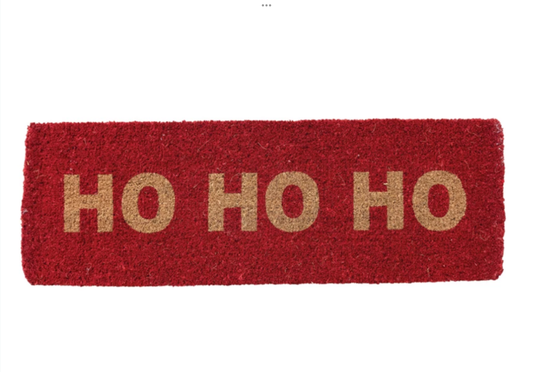 47"L x 16"W Natural Coir Double Doormat "HO HO HO", Red