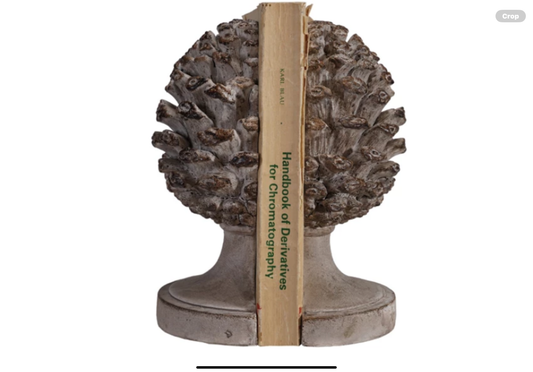 Resin Pinecone Shaped Finial Bookends, Distressed Finish, Set of 2