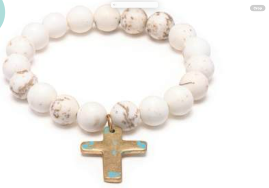 Leslie Curtis Rennie White/ Turquoise Cross Charm Bracelet