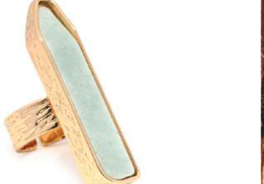 Leslie Curtis Verity Aquamarine Stone Slab in Gold Ring