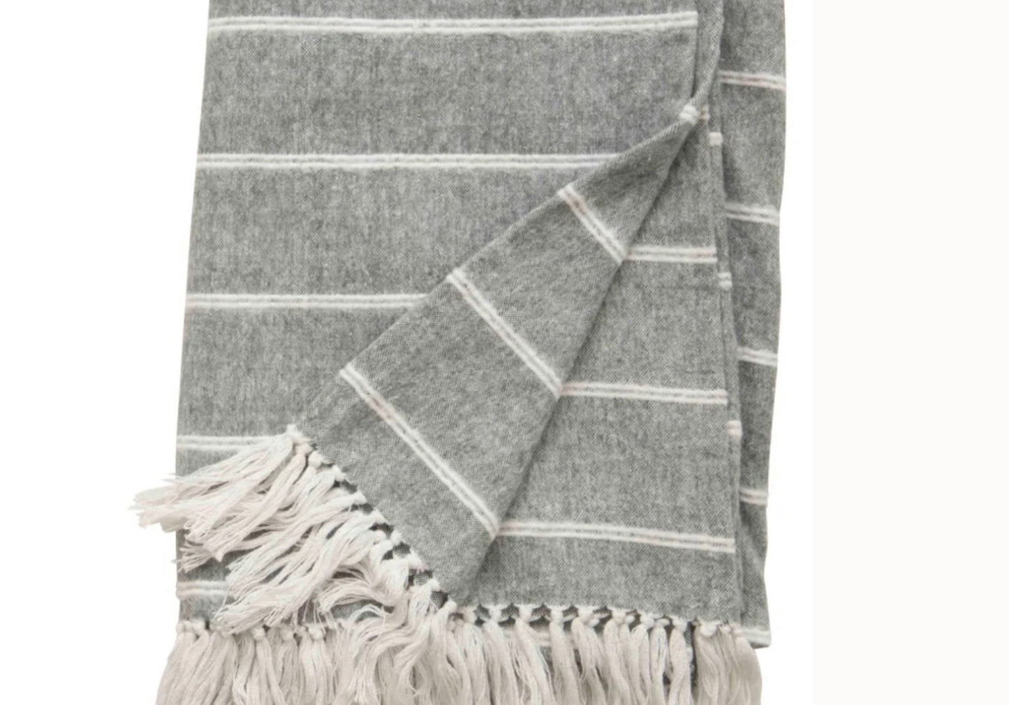 Gray and Ivory Stripe with Fringe Throw Blanket