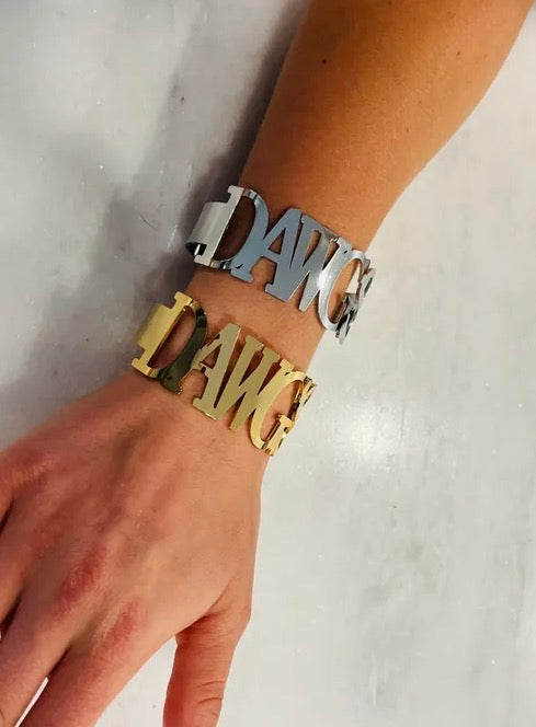 DAWGS Bangle Bracelets Medium script size Stainless Go Dawgs: Silver