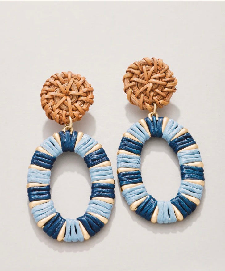 Spartina Straw Oval Earrings Blue