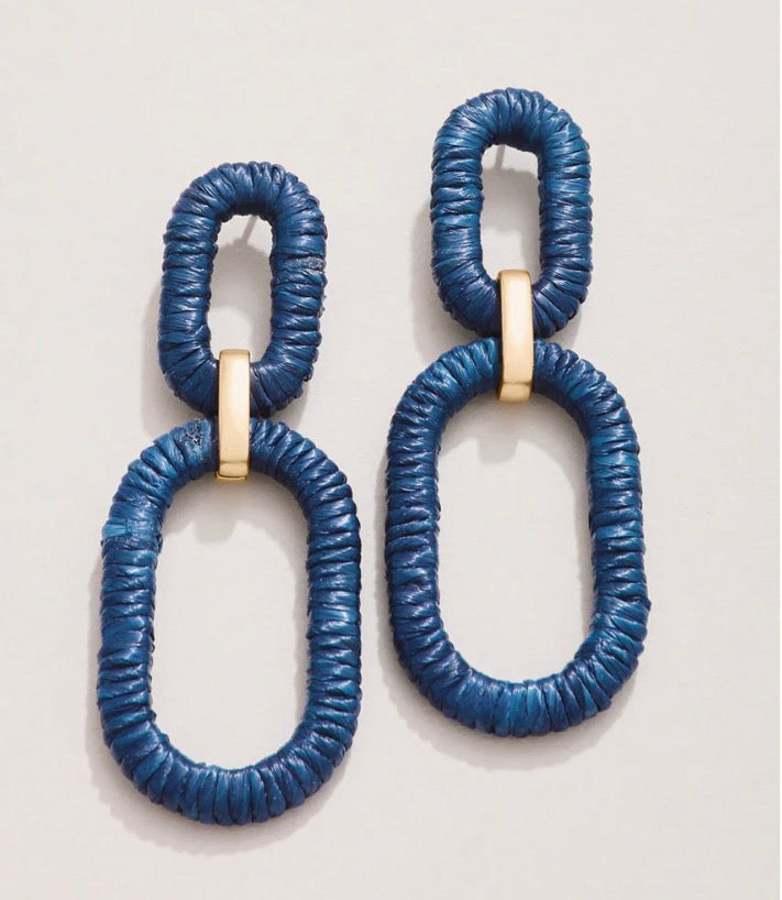 Spartina Straw Link Earrings Navy