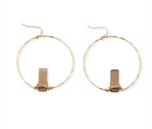 Leslie Curtis Madison Hammered Gold Hoop with Smoky Quartz Stone