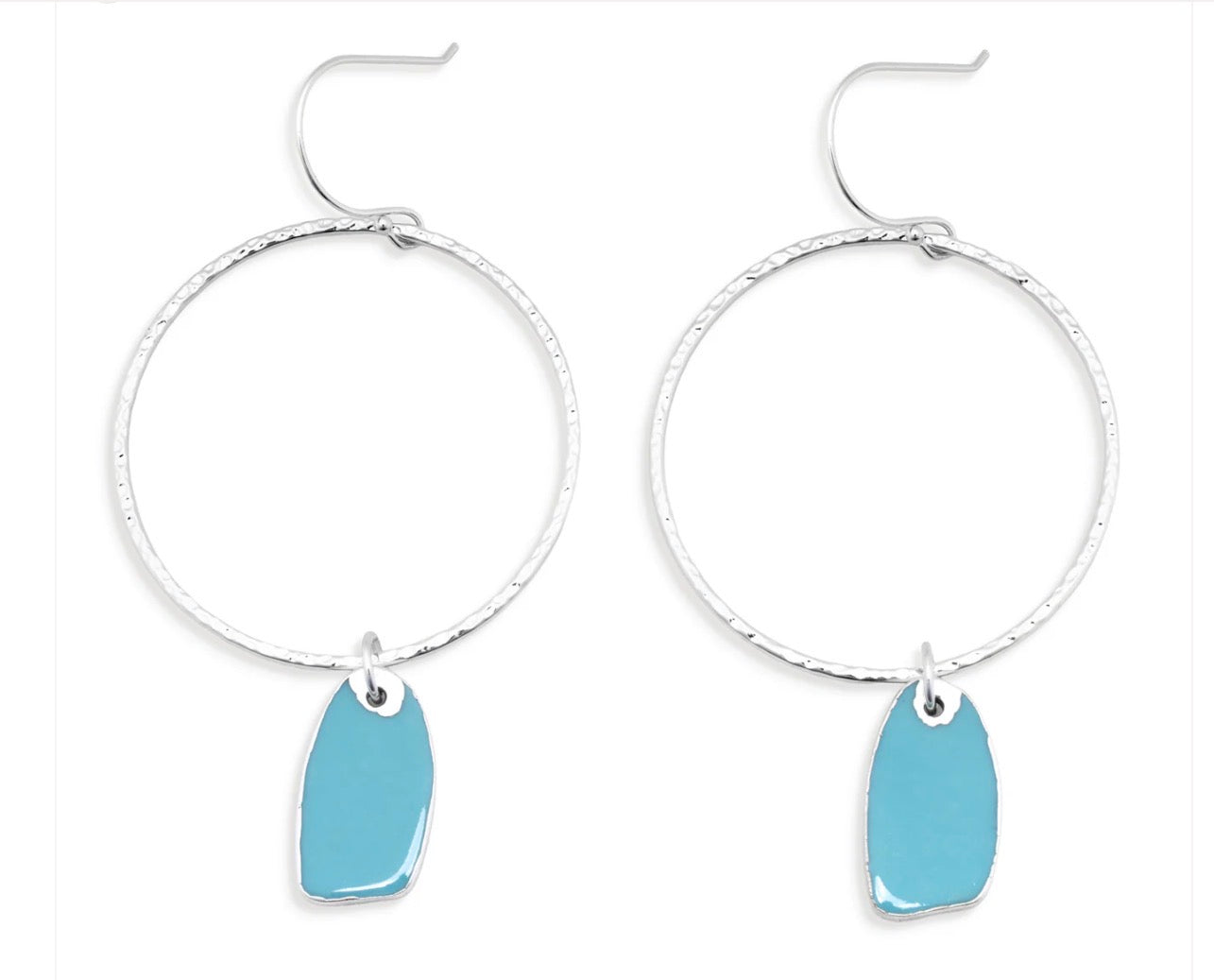 Leslie Curtis Megan Hammered Silver Hoop with Aqua Stone Drop