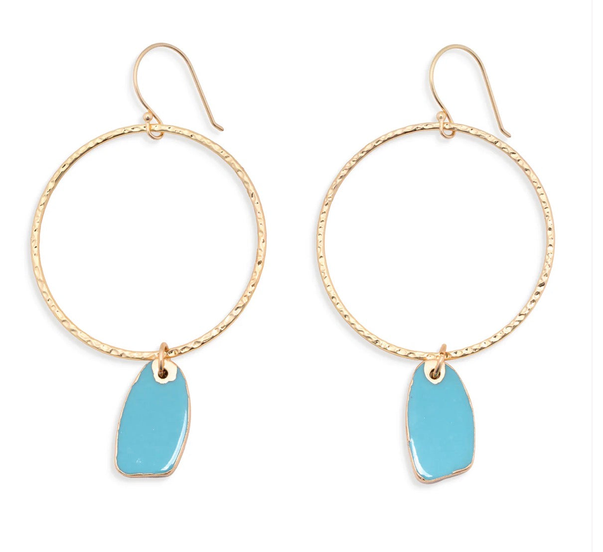 Leslie Curtis Megan Hammered Gold Hoop with Aqua Stone Drop