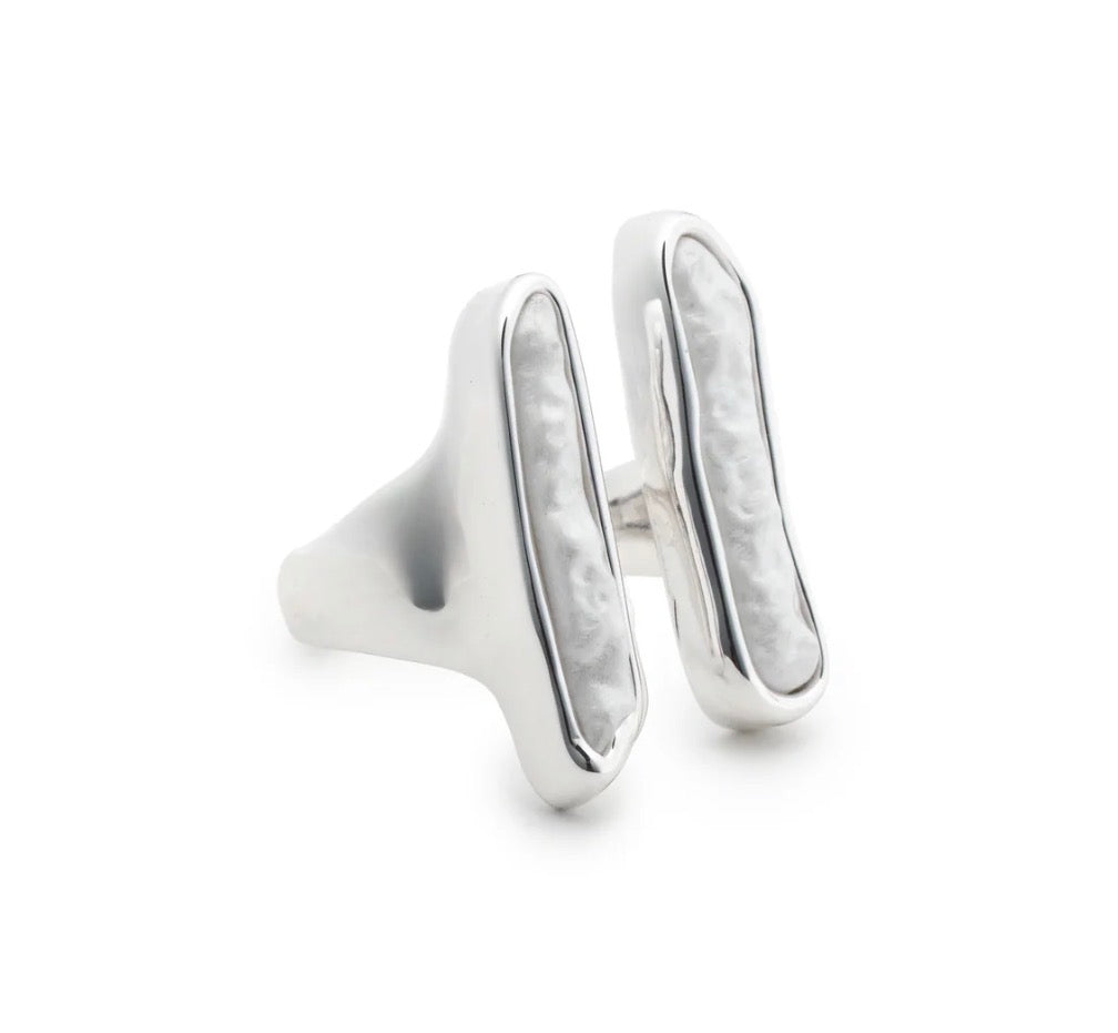 Leslie Curtis Tanner- Two Elongated White Resin Stones Silver Ring
