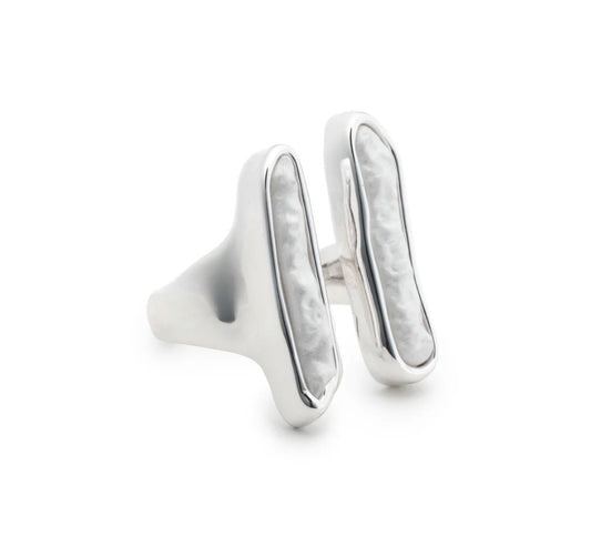 Leslie Curtis Tanner- Two Elongated White Resin Stones Silver Ring