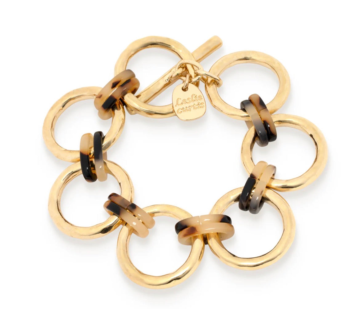 Leslie Curtis Simone Gold Bracelet with Tortoise Link Accents