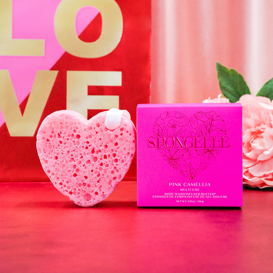 Spongelle Pink Camellia Heart Buffer | Valentines Day Gifts