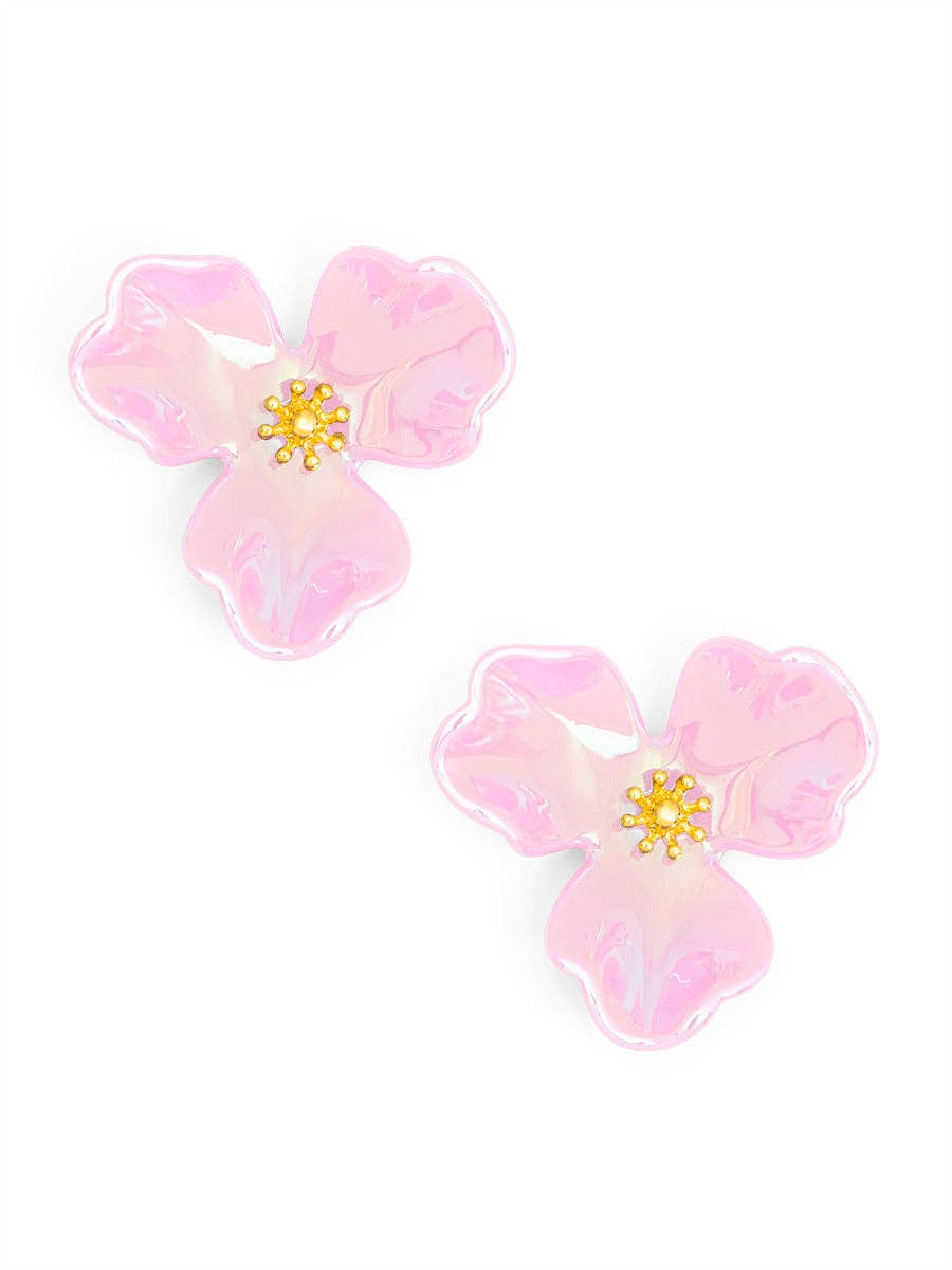 Iridescent Resin 3-Petal Stud Earring: H.PNK