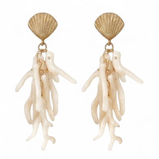 Coastal White Coral Earrings | Handmade Statement Jewelry: Wynn - White Coral Earrings