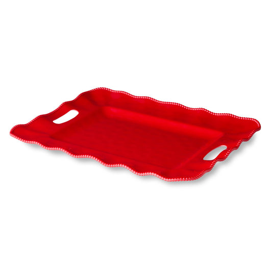 Perlette Red Melamine Rect. Tray with Handles