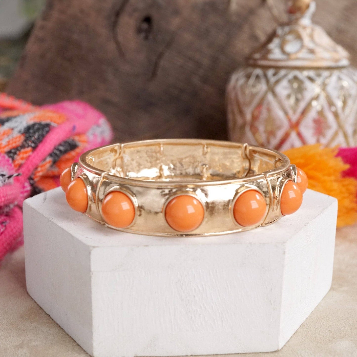 Eternity Statement Bangle Gold Tone Red Blue Brown Green Black Pearl: Red