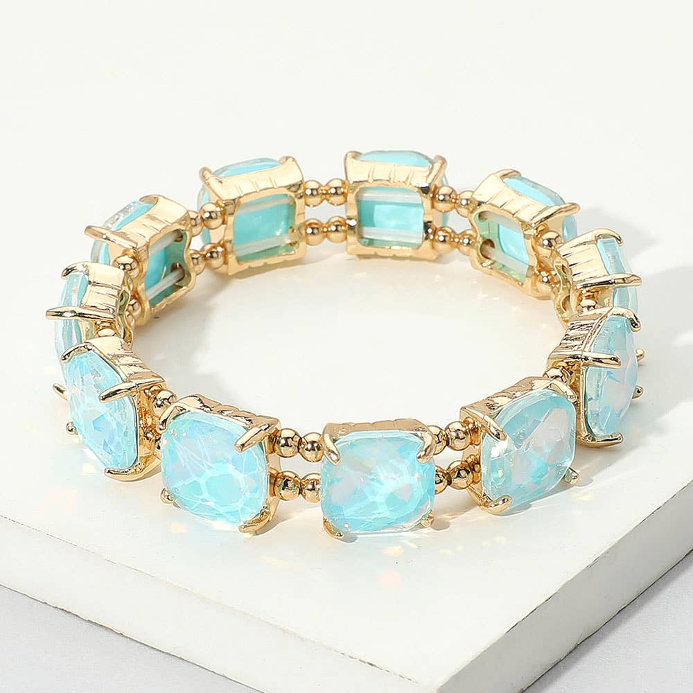 Cushion Square Stone Stretch Evening Bracelet: Opal Pink