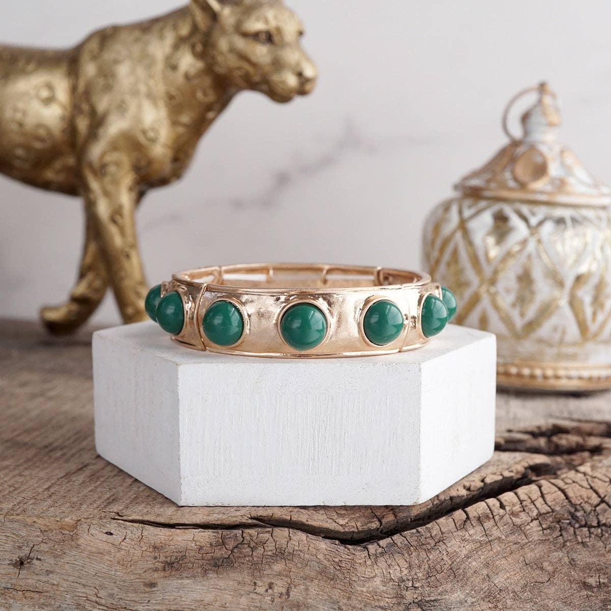 Eternity Statement Bangle Gold Tone Red Blue Brown Green Black Pearl: Pearl