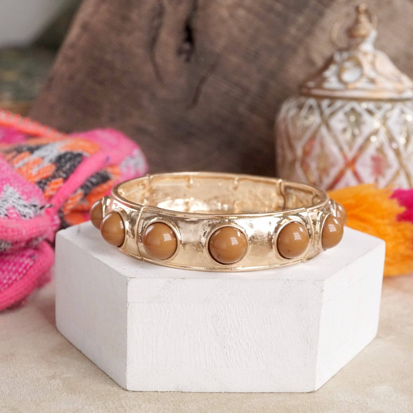 Eternity Statement Bangle Gold Tone Red Blue Brown Green Black Pearl: Black