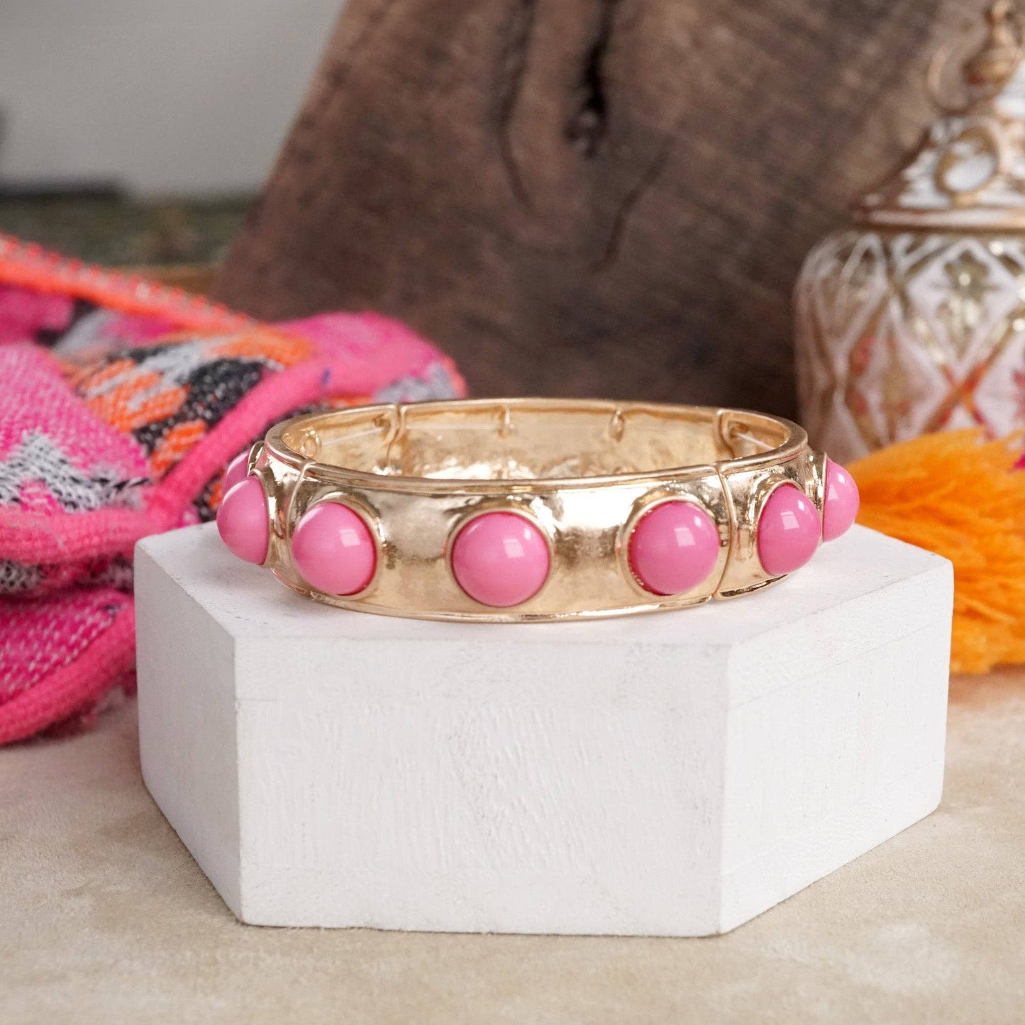 Eternity Statement Bangle Gold Tone Red Blue Brown Green Black Pearl: Pearl