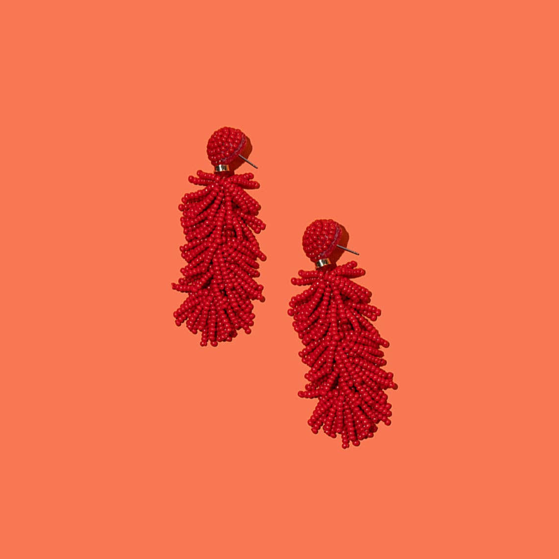 Custom Beaded Tiered Tassel Earrings: Hot Pink