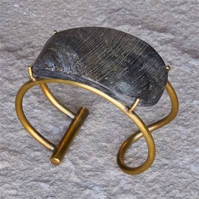 Bayan Wire Cuff with Organic Horn - Dark Horn, Brass