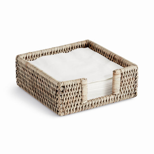 Burma Rattan Square Cocktail Napkin Holder, Gray