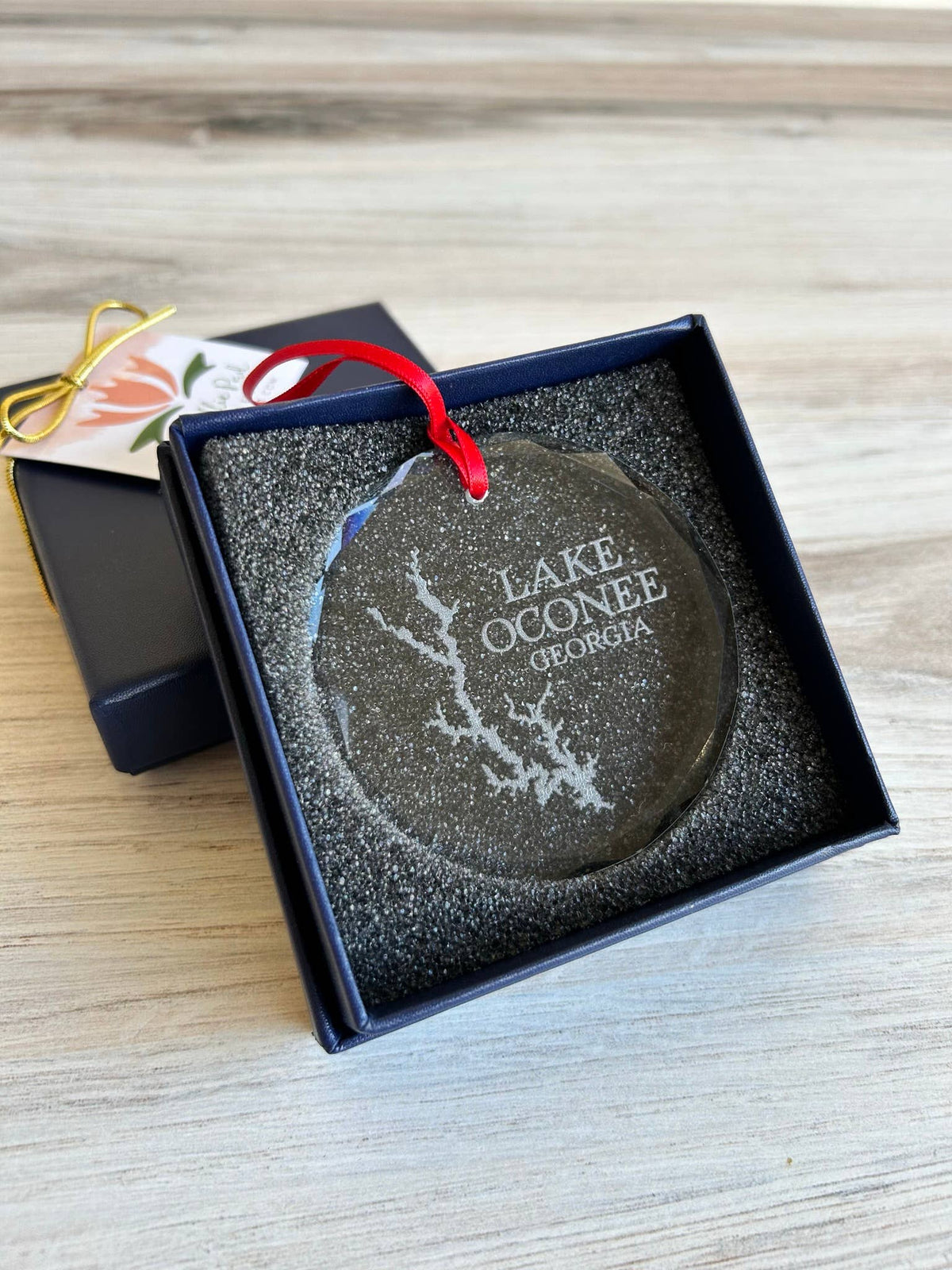 Glass Lake Rabun -Lake Map Ornament - Etched Crystal Ornament: 3.25" Glass Ornament
