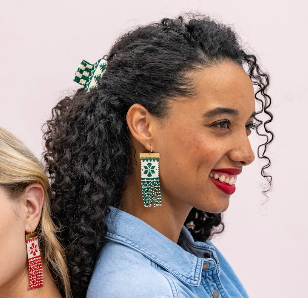 Ink +Alloy Lauren Holiday Beaded Fringe Earrings Green