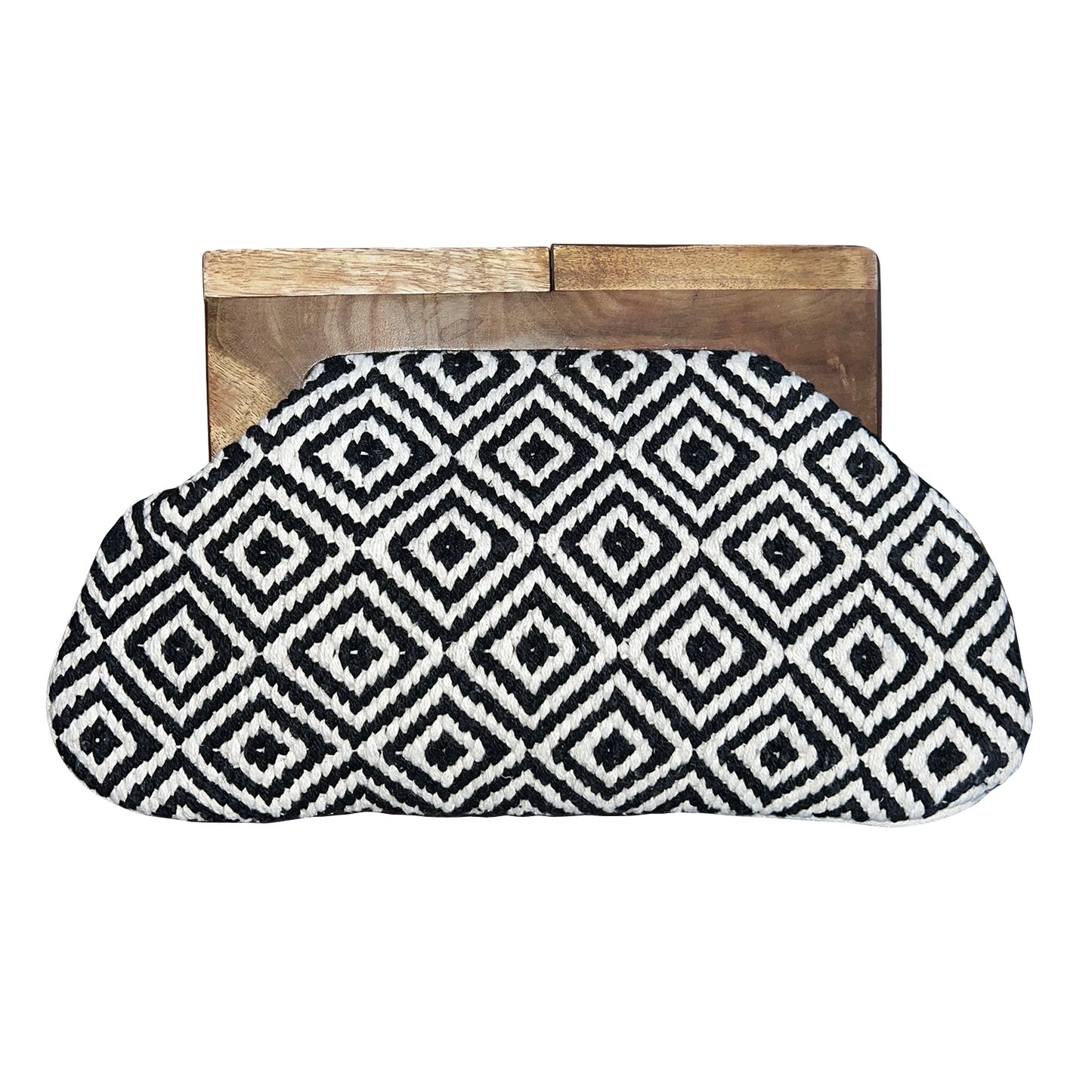 Woven Tapestry Fabric Clutch Bag with Wooden Handle