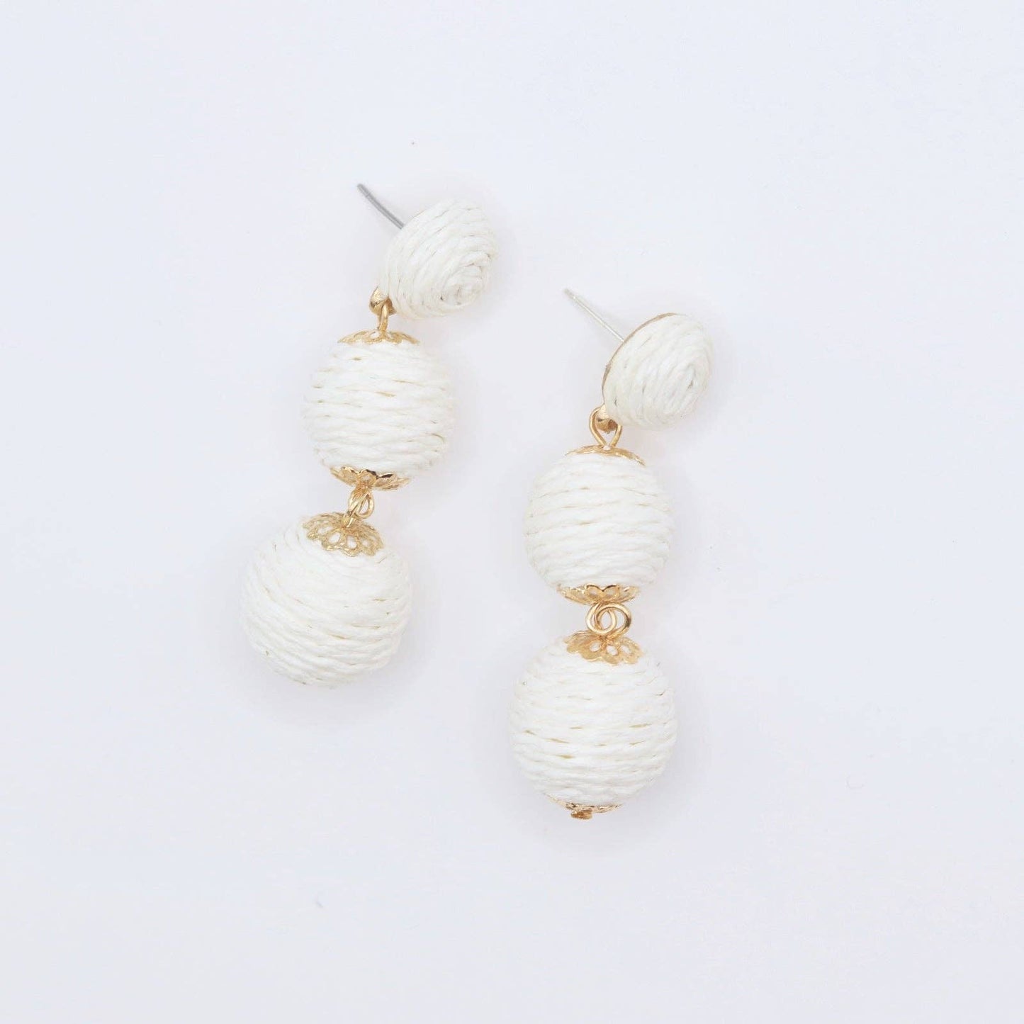 Cream Raffia Ball Drop Earrings