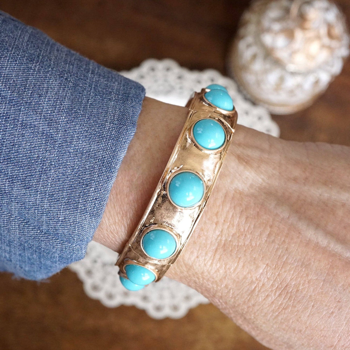 Eternity Statement Bangle Gold Tone Red Blue Brown Green Black Pearl: Navy