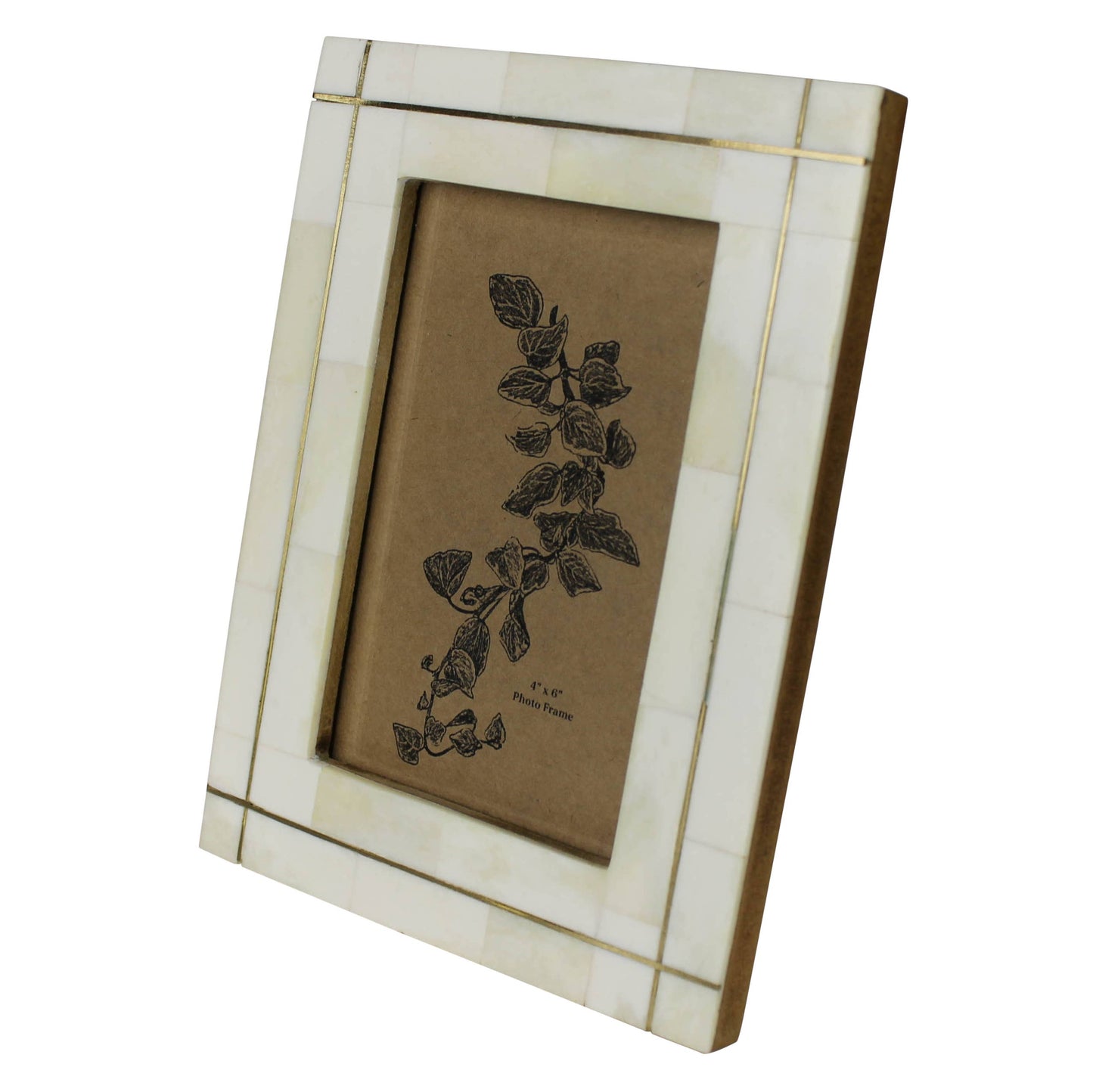 Bone with Brass Grid Frame - 4x6