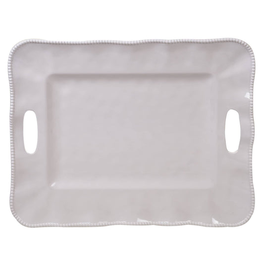 Perlette Cream Melamine Rectangle Tray with Handles