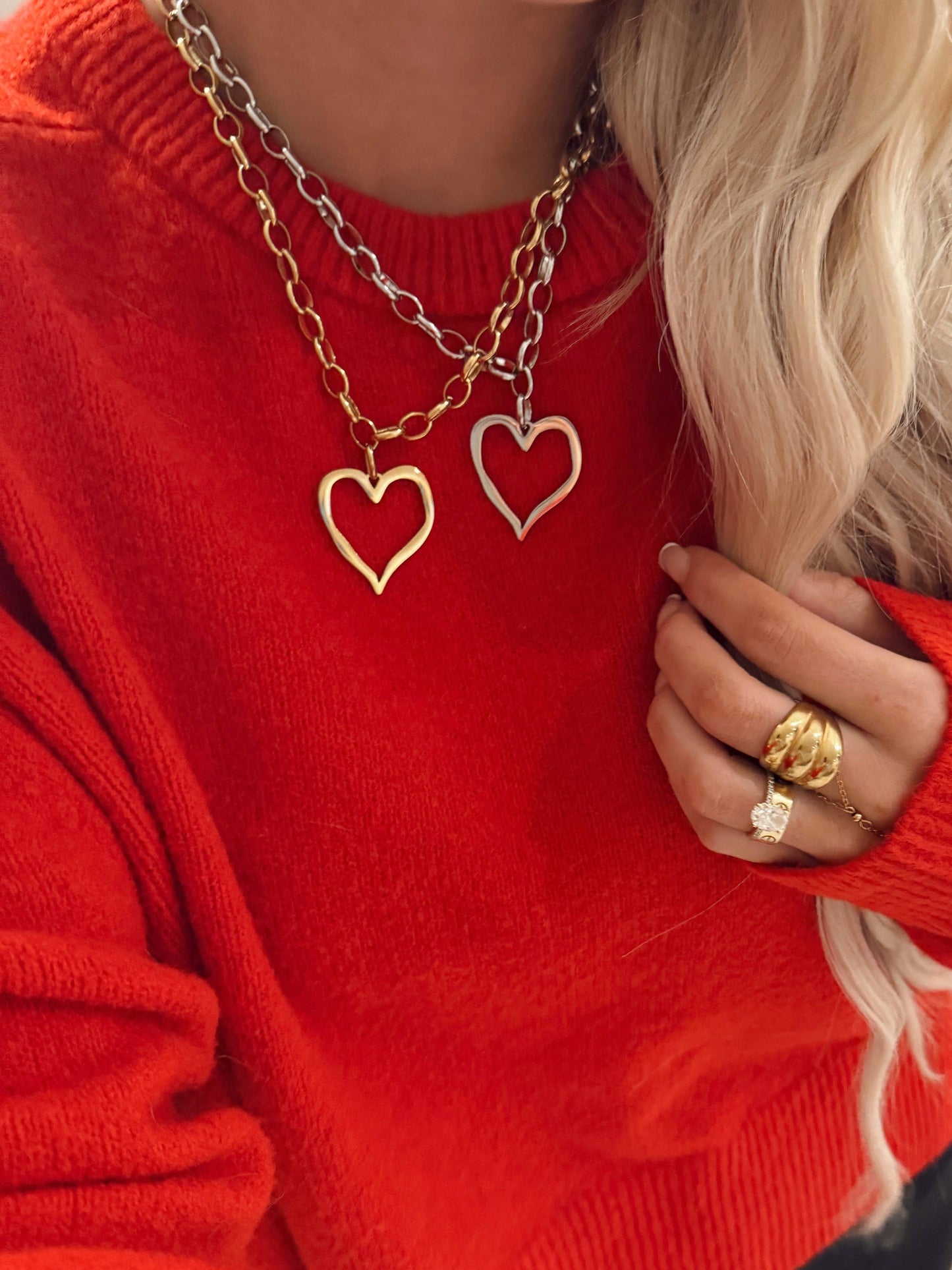 LARGE OPEN HEART NECKLACE: SILVER