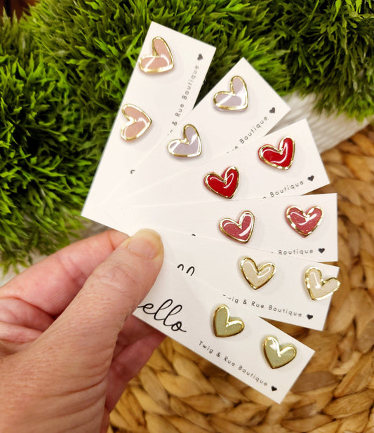 Heart clay studs: Red / Silver heart