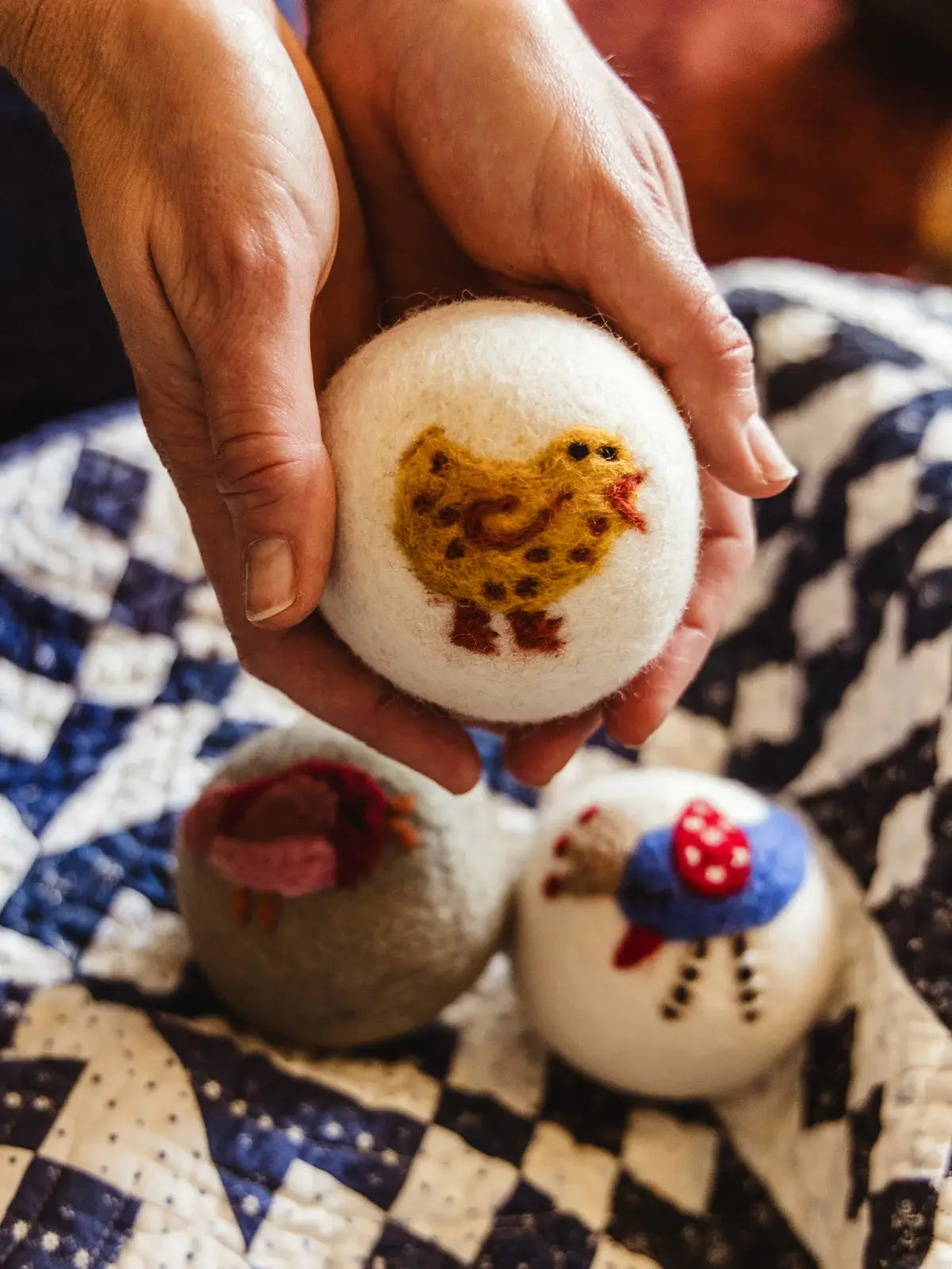 Birds: Eco Wool Dryer Balls Fair Trade: Blue Bird (Yellow Ball)