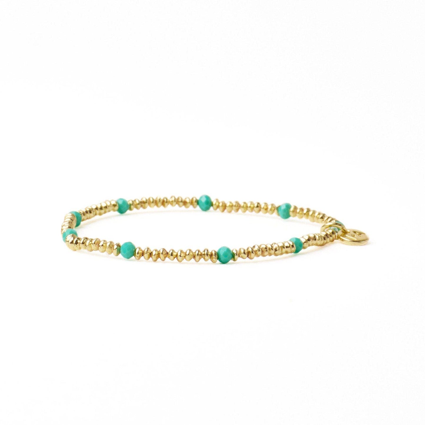Ashley Small Brass + Crystal Stretch Bracelet Teal + Gold Wholesale