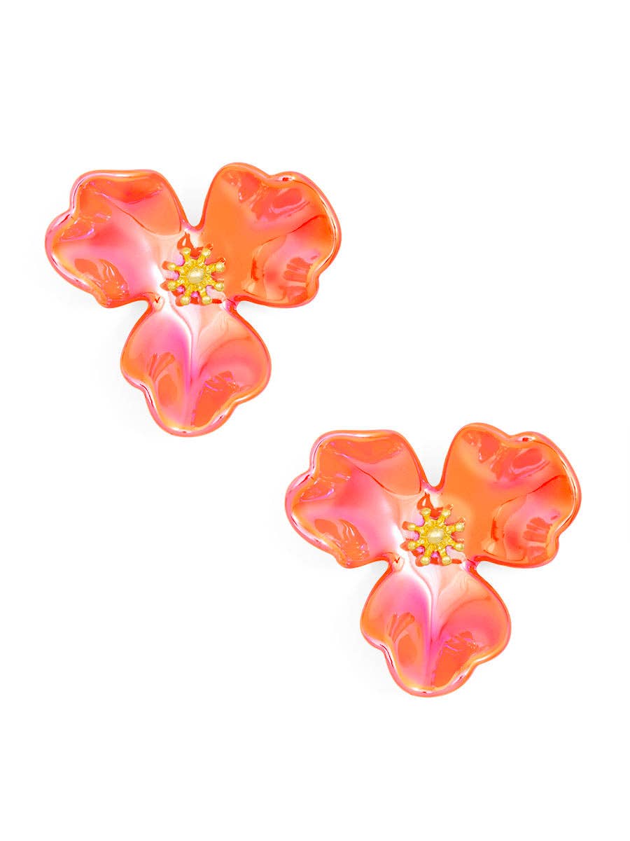 Iridescent Resin 3-Petal Stud Earring: H.PNK