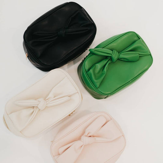 Madelyn Bow Makeup Bag: Black