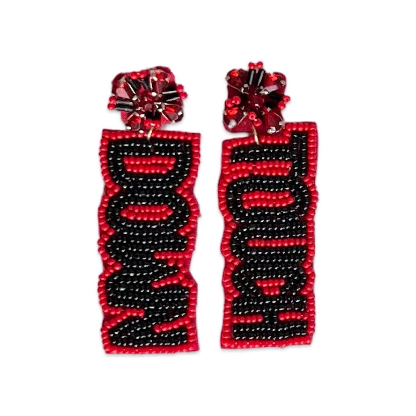 Custom Beaded Red/Black Touch Down Earrings | GAME DAY EARRINGS