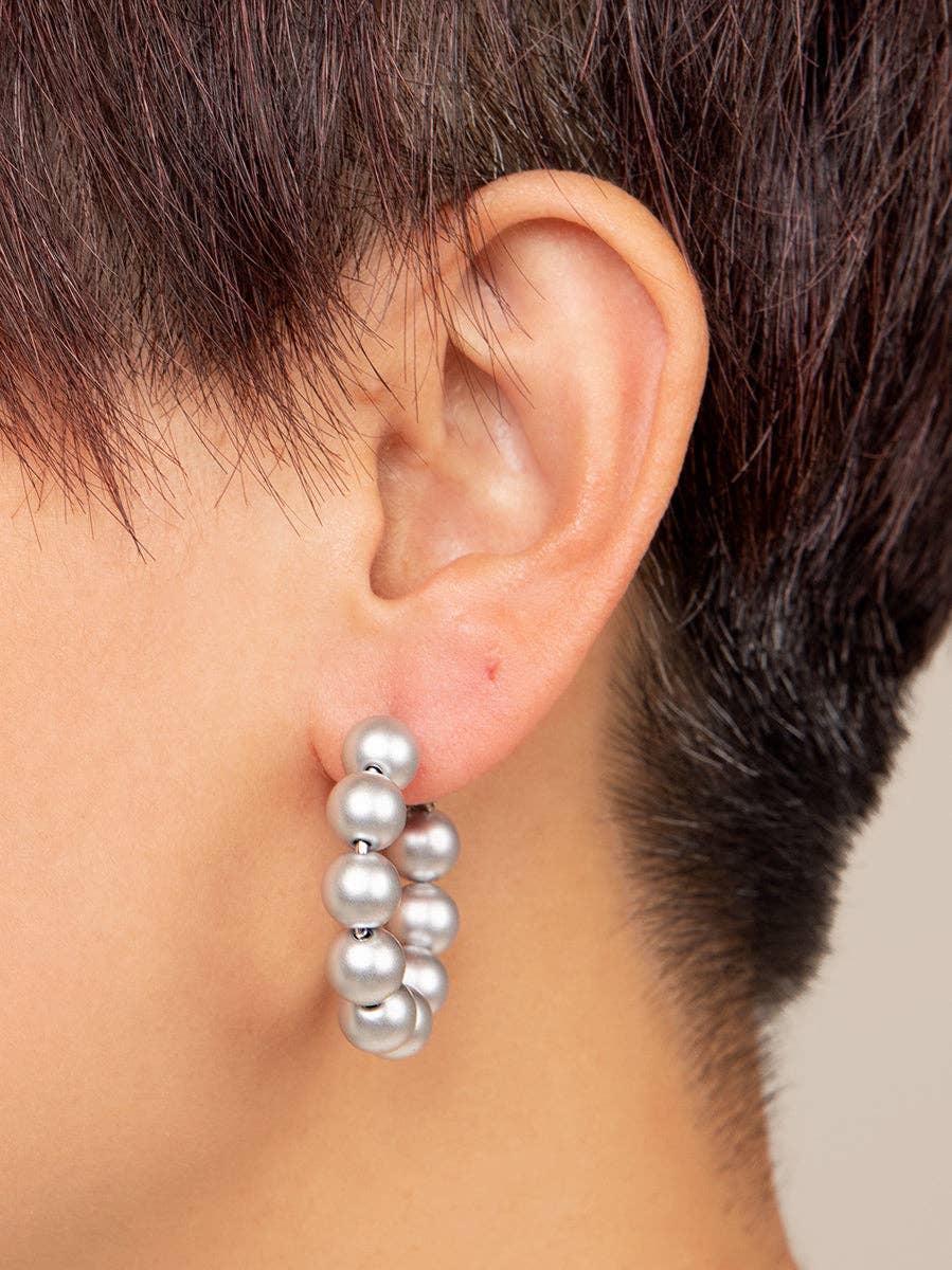 Silver Resin Beaded Hoop Earring: MS