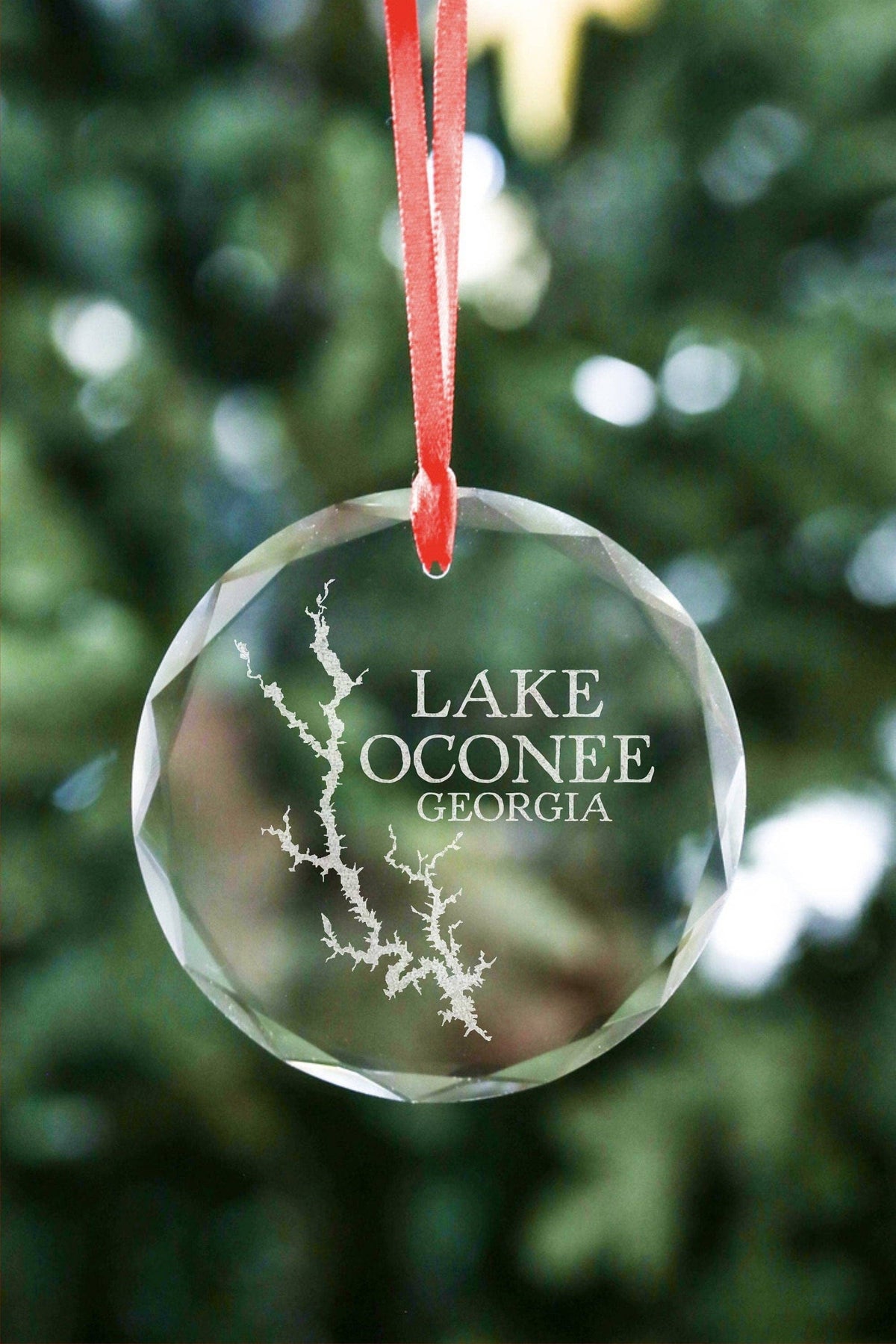 Glass Lake Rabun -Lake Map Ornament - Etched Crystal Ornament: 3.25" Glass Ornament