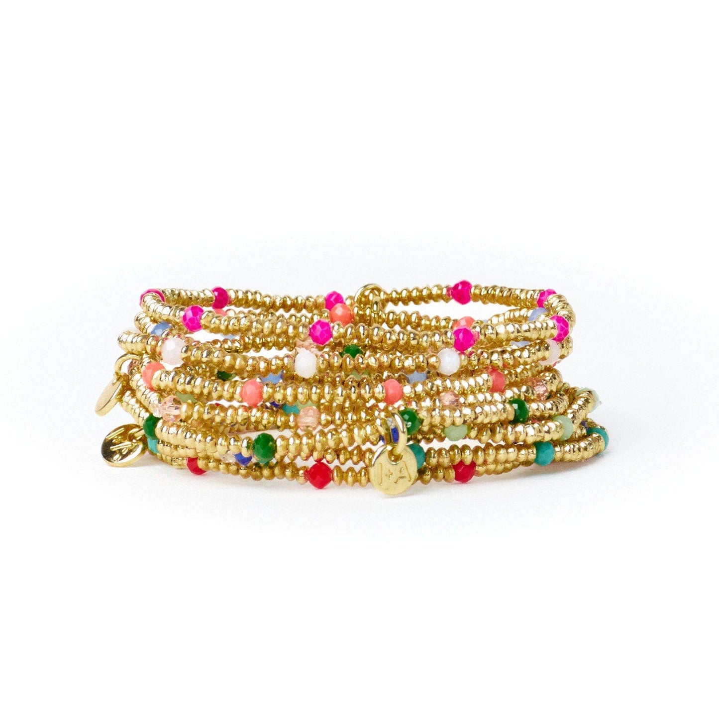 Ashley Small Brass + Crystal Stretch Bracelet Coral + Gold Wholesale