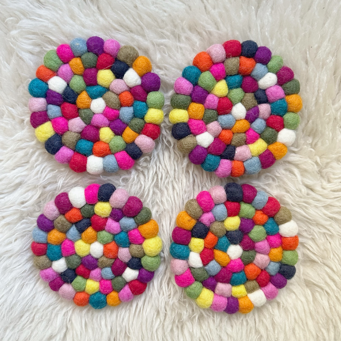 Multicolored Felt Ball Coasters | Set of 4