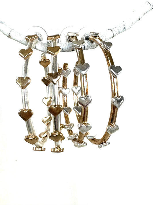 Heart hoops: Silver/gold hearts