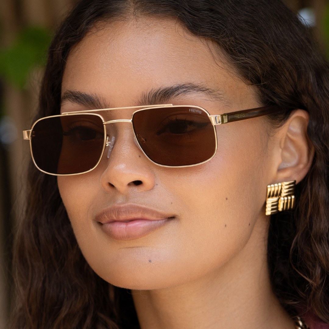 Freyrs Vesper Unisex Aviator Sunglasses : Gold / Solid Brown