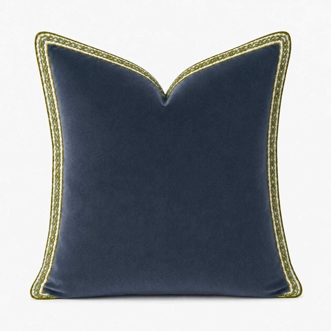 Navy Velvet Pillow with Green Embroidery: One Size