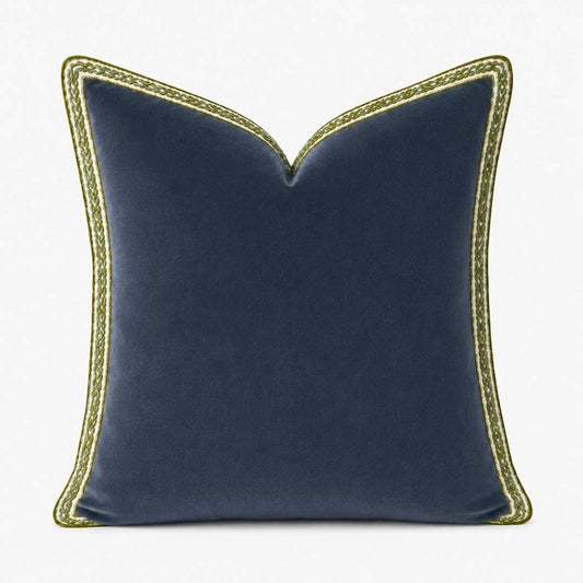 Navy Velvet Pillow with Green Embroidery: One Size